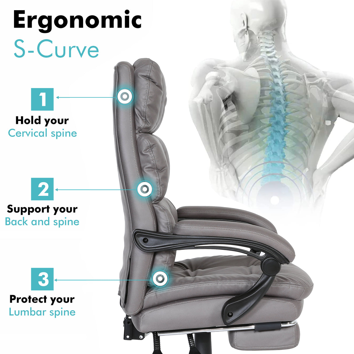 S-curve office chair back support: Comfortably align your back and spine for all-day ease