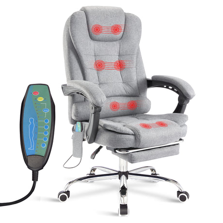 Affordable grey linen office chair with 5 massage modes for selection, stylish & comfy.