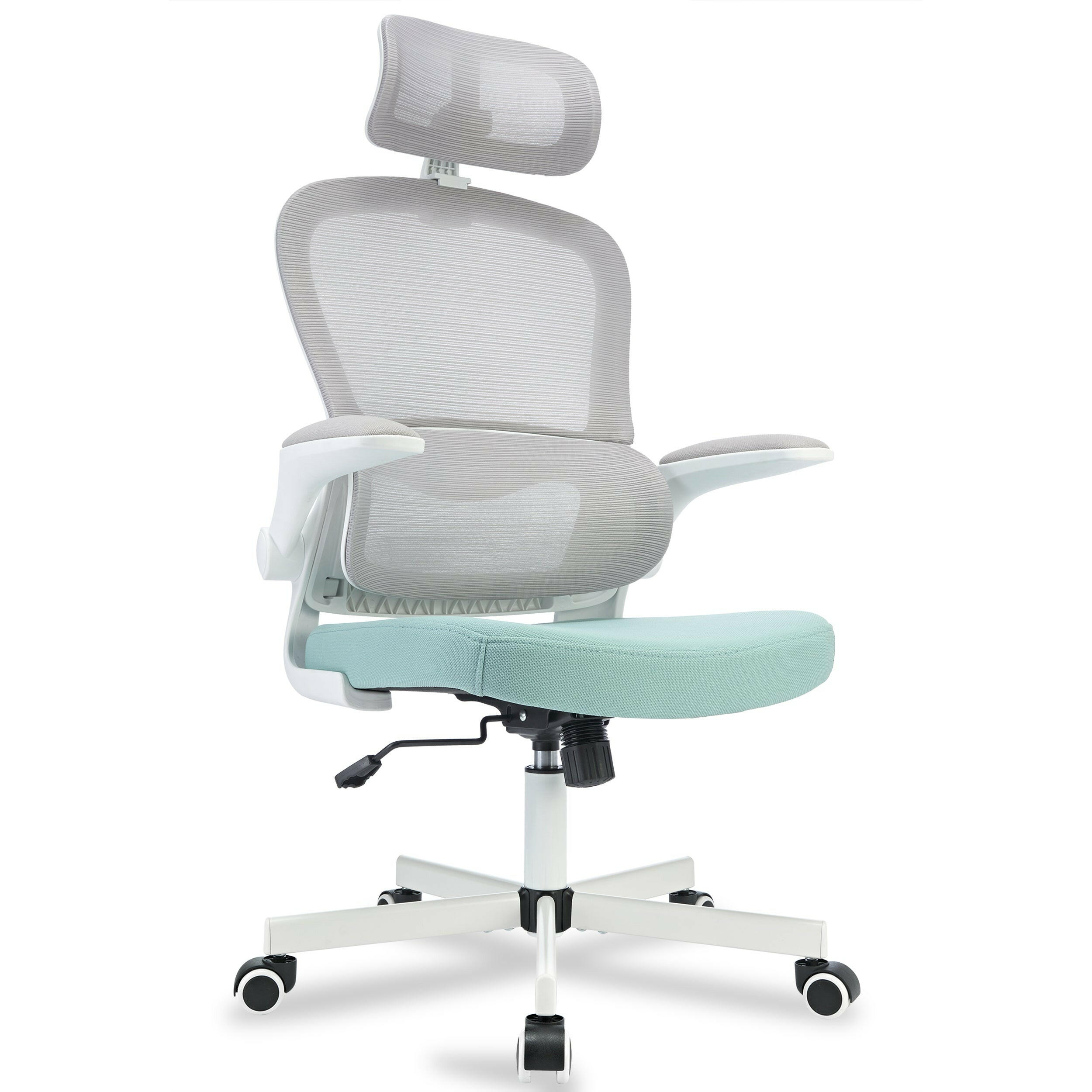 Grey-Tiffany blue office chair with mesh back and seat for modern office comfort