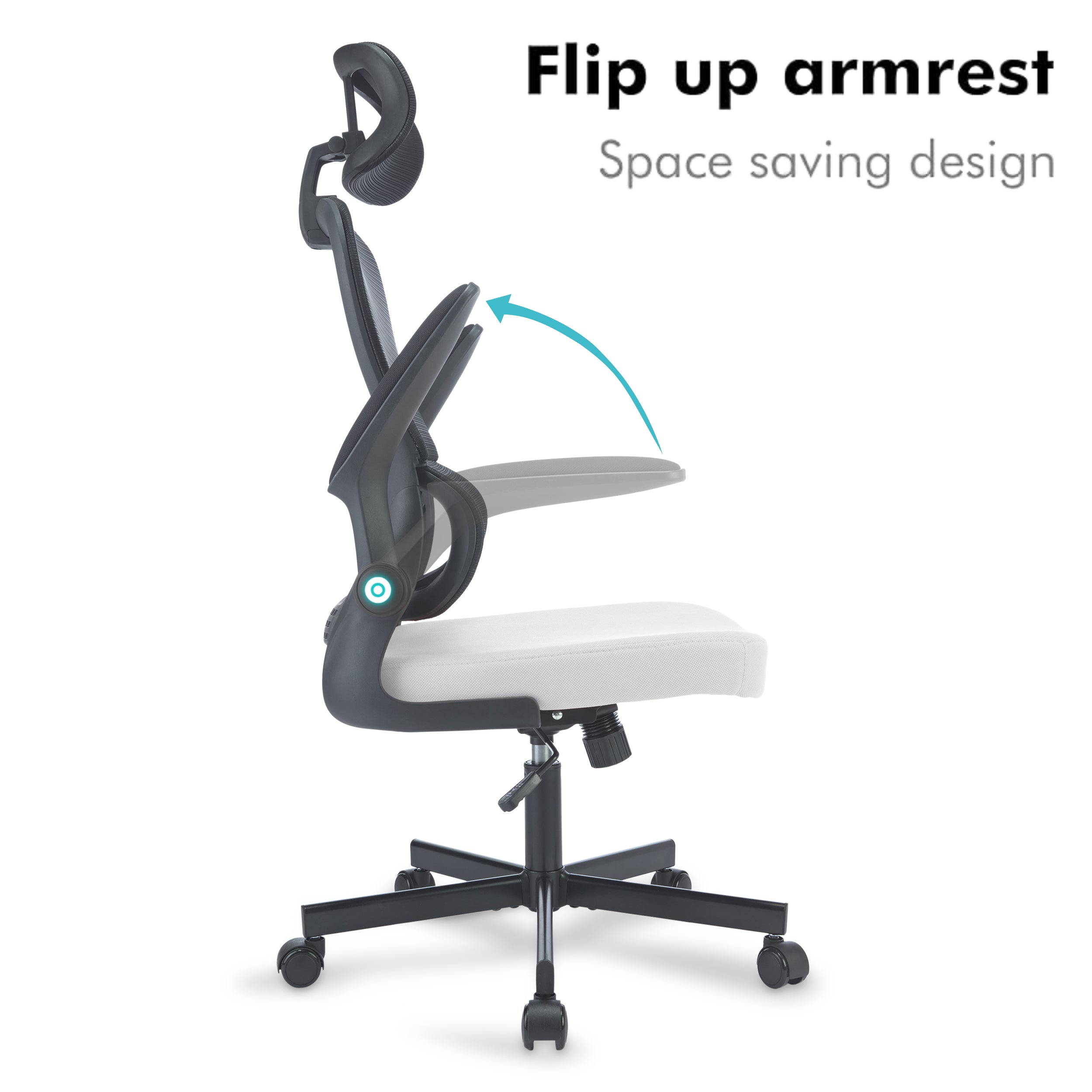 Comfortable office chair with armrests, space-saving design for efficient workspace use.