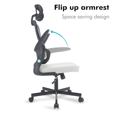 Comfortable office chair with armrests, space-saving design for efficient workspace use.