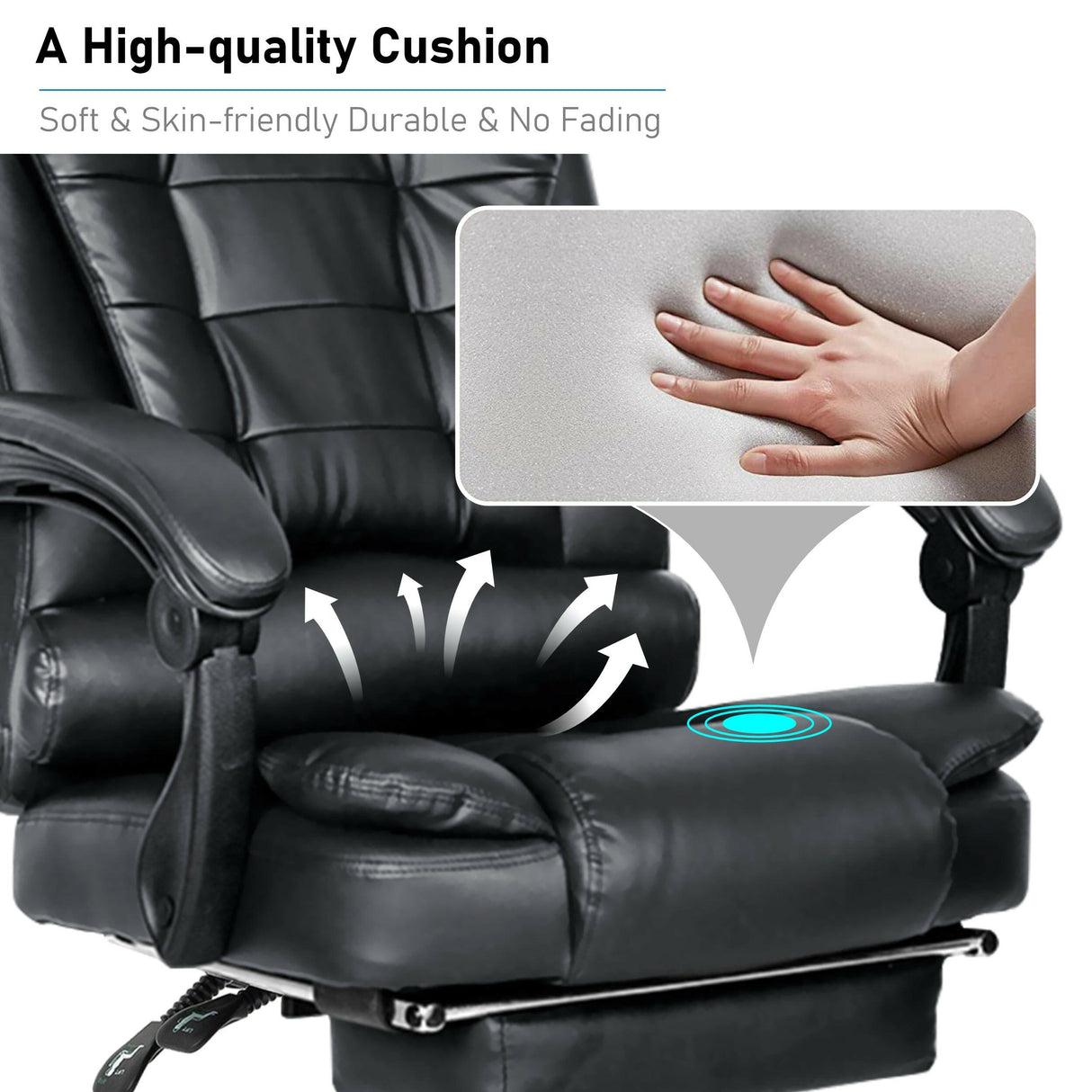 Buy office chair with footrest and massage, featuring high-quality cushion for comfort.