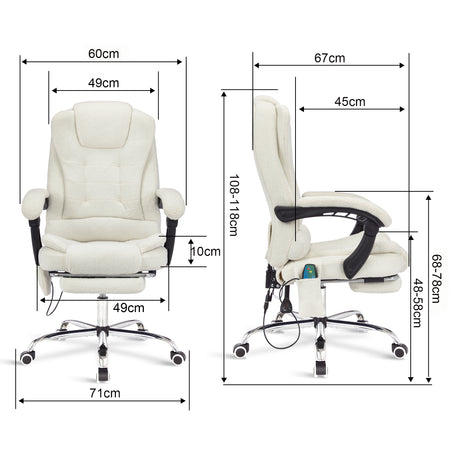 Office desk massage chair, displaying chair dimensions.