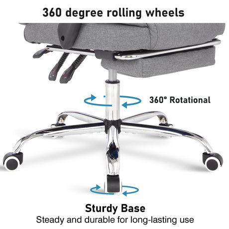 Office heated massage chair with 360-degree rolling wheels, 306° rotation, and sturdy base.