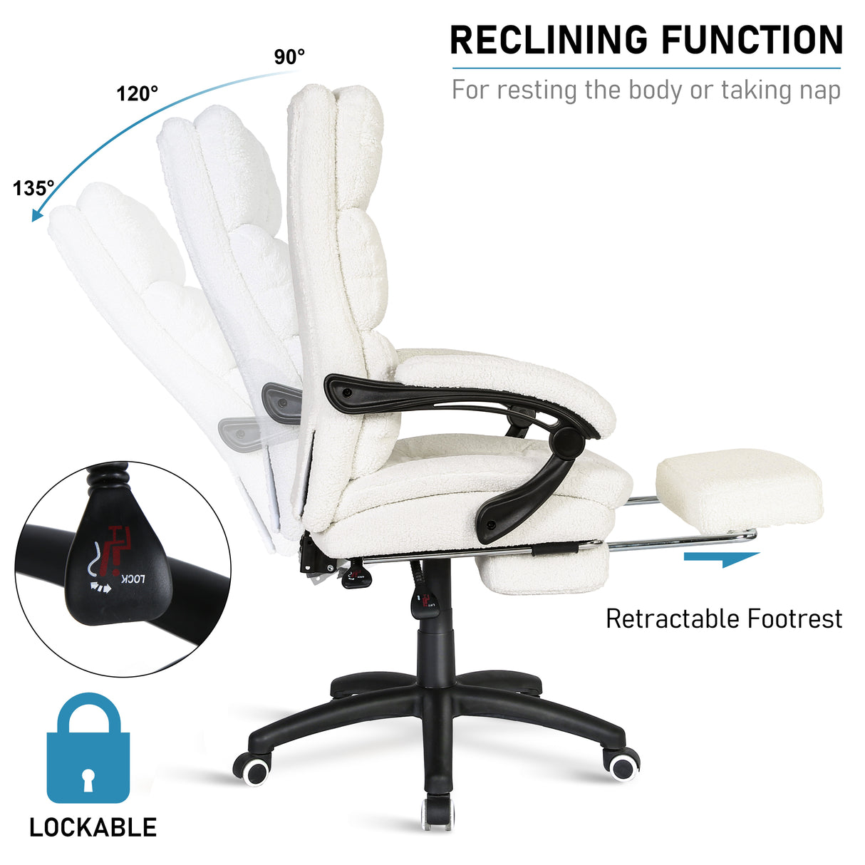 Office luxury chair with reclining function for enhanced comfort and relaxation.