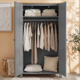 [Grey] Linra Grey Painted 3 Piece Bedroom Set - Oak Top open wardrobe showing internal storage space.