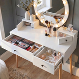 [White] Open Drawer Dressing table with LED bulbs Storage Makeup Accessories