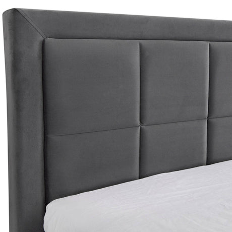 Double ottoman bed frame in grey color with ample storage space.