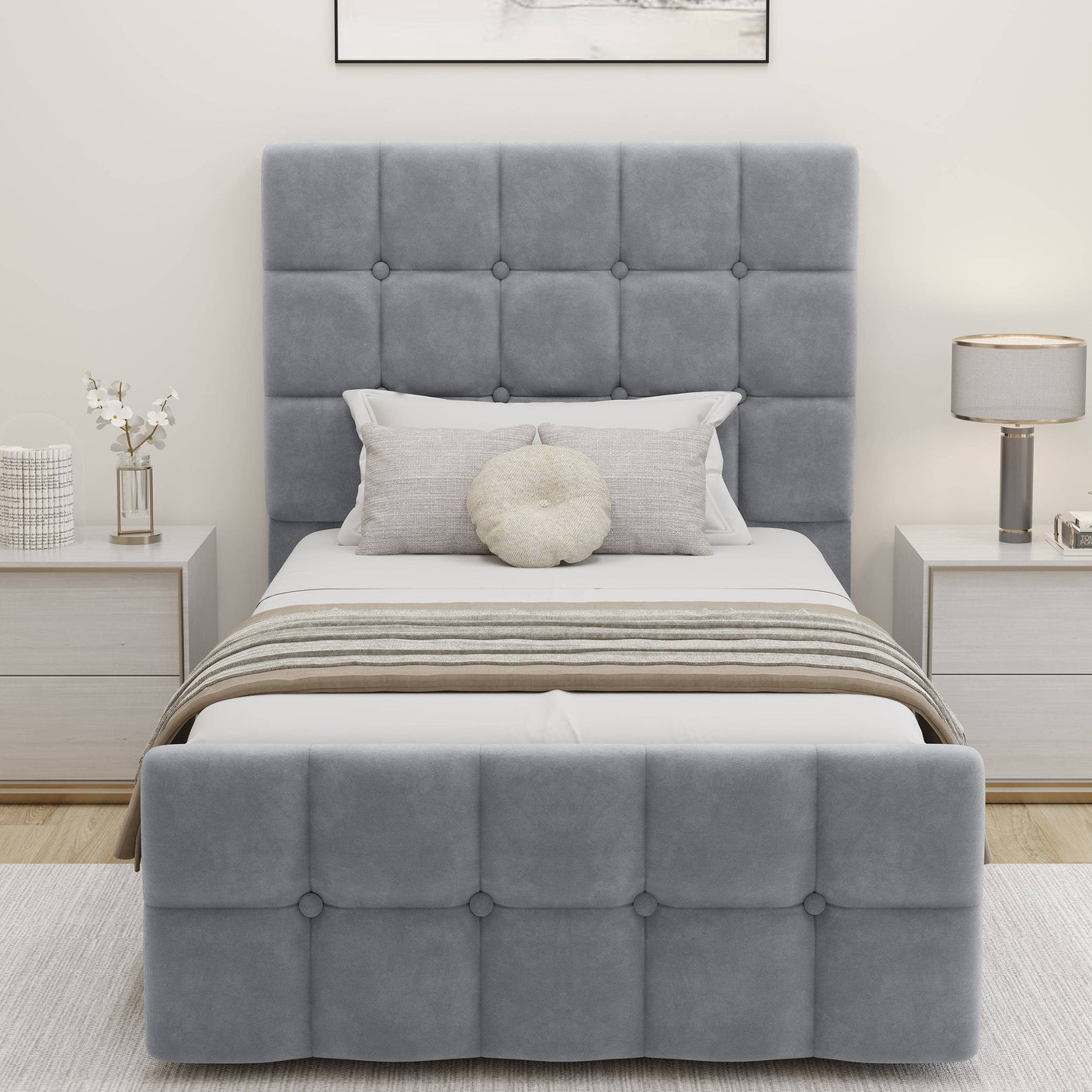 Blisswood Velvet Square Design Ottoman Storage Bed