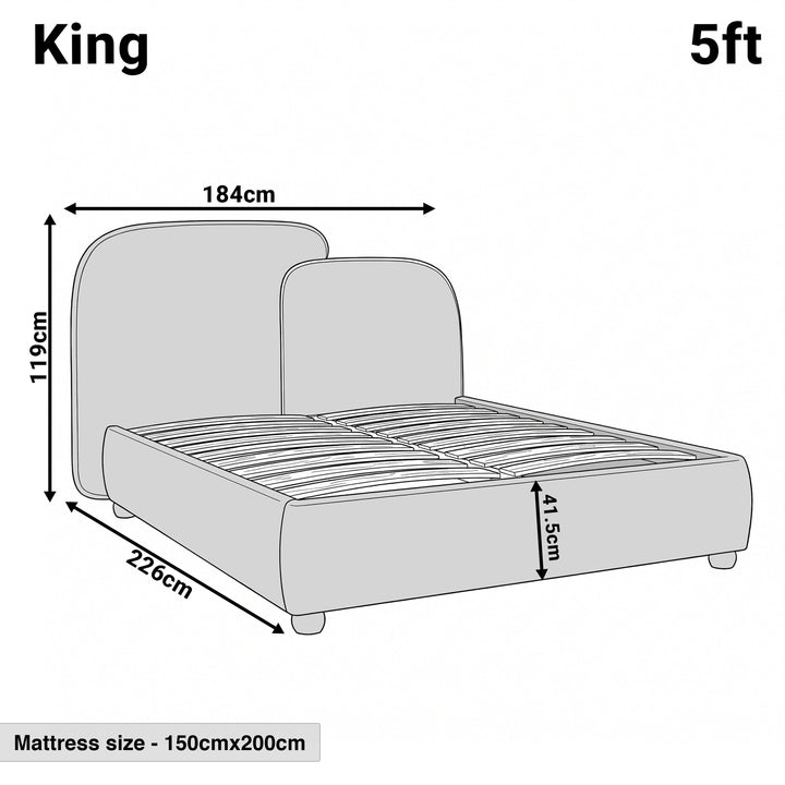 [King | Grey] Dimensions king 5ft ottoman bed frame: 184 cm width, 226 cm length, headboard 119 cm, base 41.5 cm