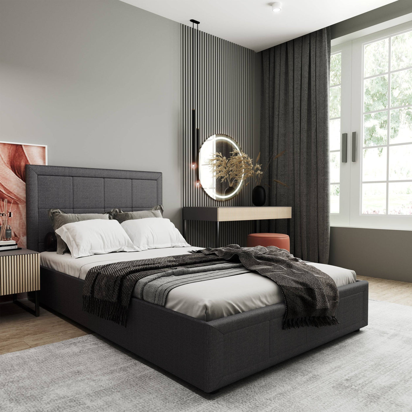 Blisswood GracefulLuxe Ottoman Bed With 8" Mattress, Dark Grey