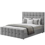 ottoman storage double bed frame with cushion, mattress, and quilt, offering comfort and functionality.