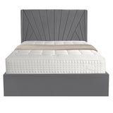 Ottoman storage double bed with upholstered frame and lift-up under-bed storage.