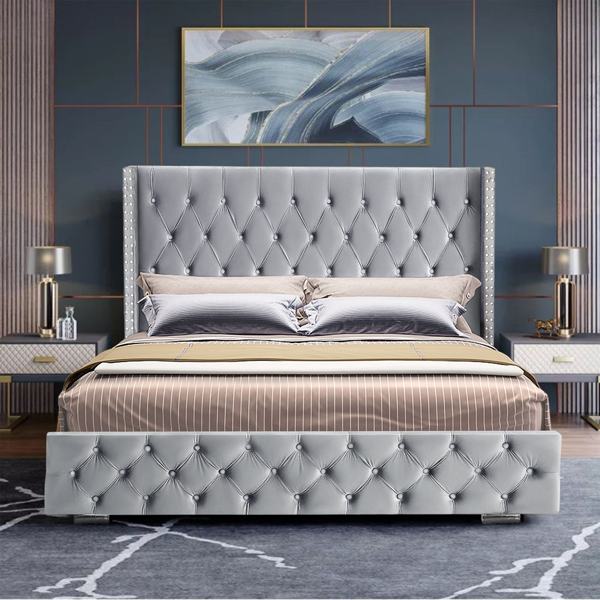 Blisswood Ottoman Bed with Storage & Headboard - Velvet Cross Design