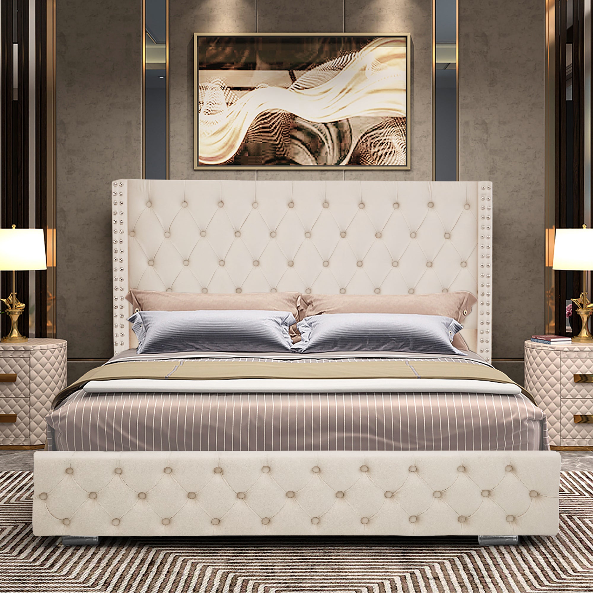 Blisswood Ottoman Bed with Storage & Headboard - Velvet Cross Design