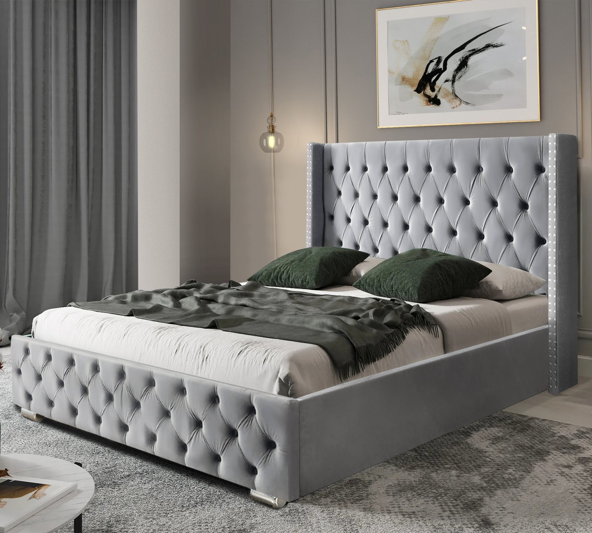 Blisswood Ottoman Bed with Storage & Headboard - Velvet Cross Design