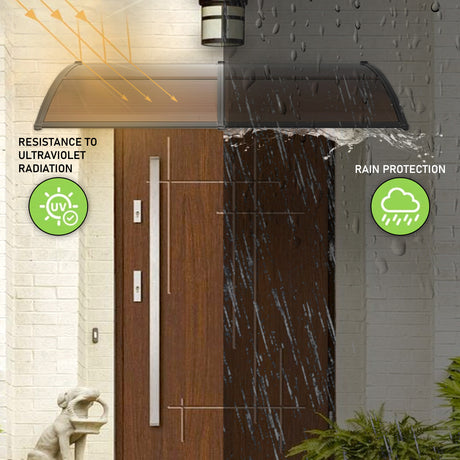 Outside door canopy in the UK with UV protection against ultraviolet radiation.