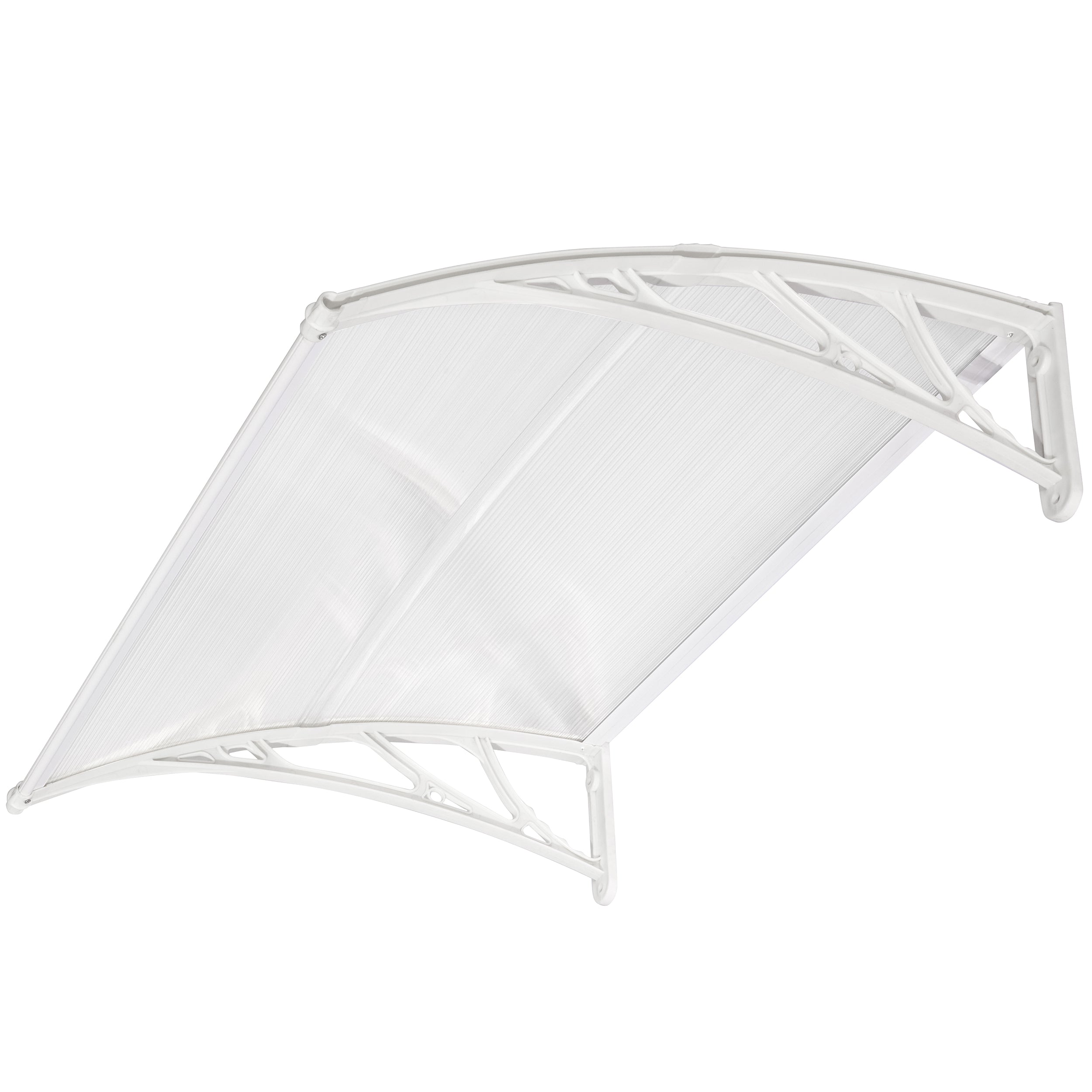 White over door canopy uk with a transparent polycarbonate sunshade sheet and durable ABS brackets,