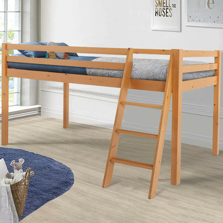 Pine bunk beds crafted from solid wood, providing a durable and classic space-saving solution.