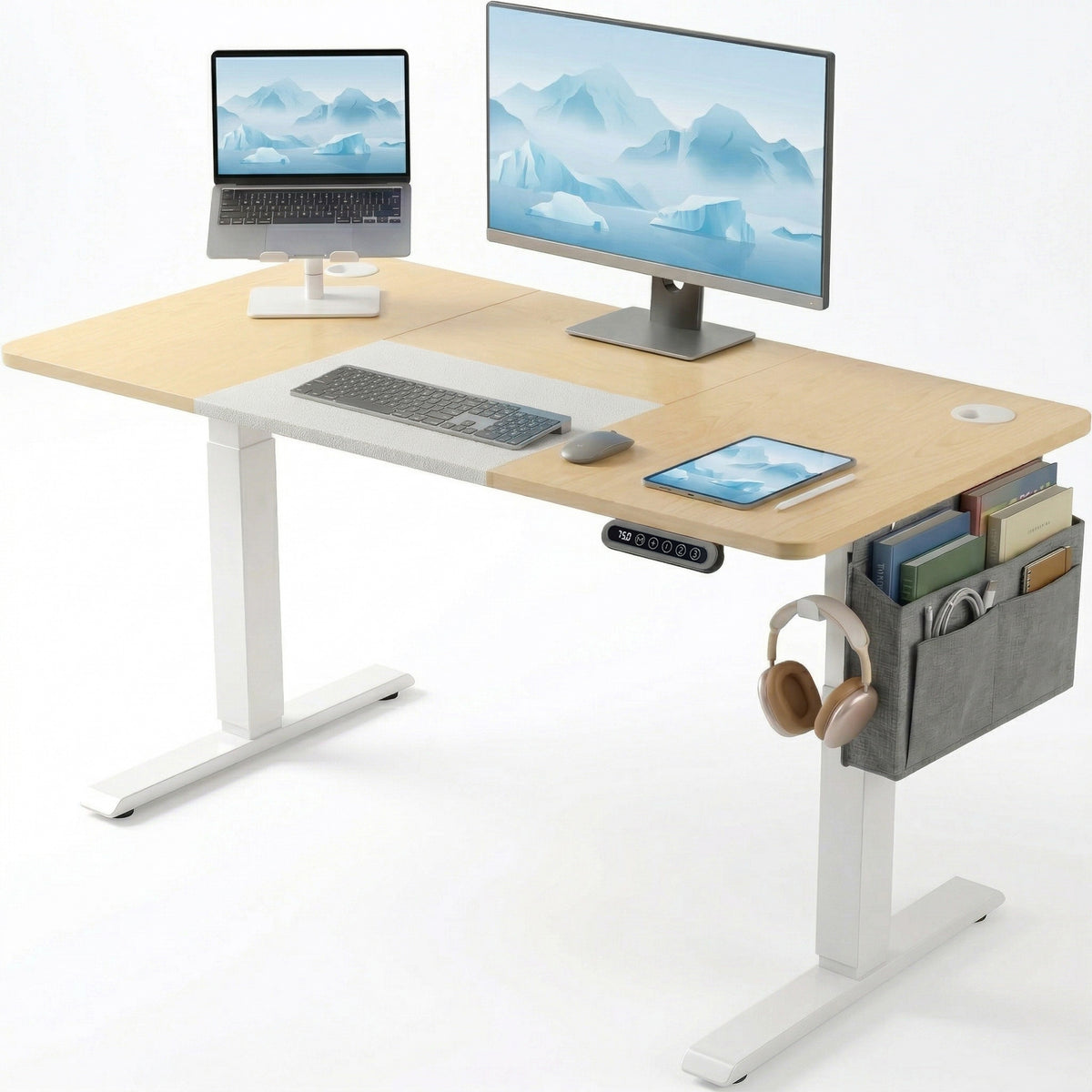Pine Electric Standing Desk Home Office Desk Storage 120cm x 60cm