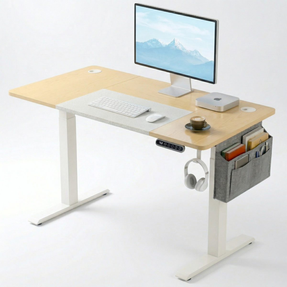 Pine Electric Standing Desk Home Office Desk Storage Pine 110cm x 60cm