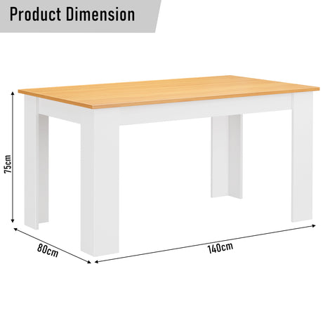 Dimensions of dimensions of white pine narrow dining table from the dining set: height 75 cm, width 80 cm and length 140 cm