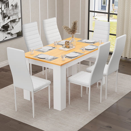 white pine garden dining set 6 seater with white leather chairs, perfect for stylish outdoor dining