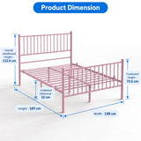 [Pink | Double] Dimension schematic for the pink double bed frame showing 197 cm length, 139 cm width, 112.6 cm headboard height, and 73.6 cm footboard height.
