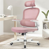 Enhance your workspace with a pink office chair featuring pink armrests for added style.