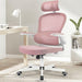 Enhance your workspace with a pink office chair featuring pink armrests for added style.