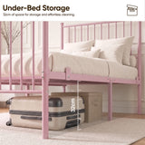 [Pink | Single] 32cm clearance with a suitcase and storage box beneath the metal bed for easier cleaning.