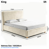 [King | Beige] plush velvet ottoman storage bed Size guide: 173W x 215L x 120H cm; mattress 150 x 200cm; footboard 37cm