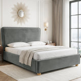 [King | grey] Plush velvet ottoman bed with 120cm extra thick sandwich headboard and raised legs in a bedroom