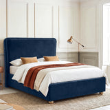[Double | Blue] Plush velvet ottoman bed with 120cm extra thick sandwich headboard and raised legs in a bedroom