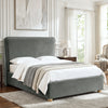 [Double | Grey] Angled lifestyle view of the Plush Velvet Ottoman Double Bed Frame - Grey in an elegant modern bedroom.