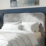 [Light Grey | Small Double] Pluva velvet bed headboard top close-up, white pillows below