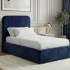 [Single | Blue] Pluva velvet ottoman bed with curved headboard bedroom with nightstands and decorative accents
