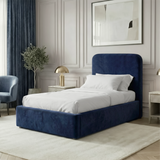 [Single | Blue] Lifestyle room view of Pluva ottoman bed showing coordinated bedroom setting with accessories