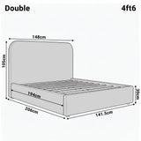 [Double | Beige] Dimension diagram for double 4ft6 Pluva bed showing 148cm width 206cm length and 105cm headboard height