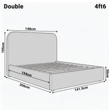 [Double | Blue] Dimension diagram for double 4ft6 Pluva bed showing 148cm width 206cm length and 105cm headboard height