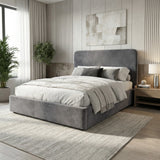 [King | Grey] Lifestyle room view of Pluva ottoman bed showing coordinated bedroom setting with accessories