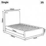 [Single | Blue] Dimension diagram for single 3ft Pluva bed showing 103cm width 206cm length and 105cm headboard height