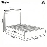 [Single | Grey] Dimension diagram for single 3ft Pluva bed showing 103cm width 206cm length and 105cm headboard height