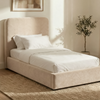 [Single | Beige] Pluva ottoman bed single in neutral bedroom scene with white linen, jute rug and soft daylight