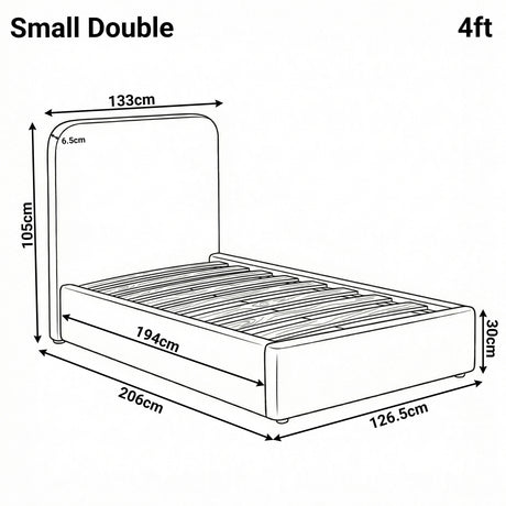 [Small Double | Blue] Pluva ottoman bed blue SD diagram: 206 cm long, 133 cm wide, 105 cm headboard, 126.5 cm base, 30 cm