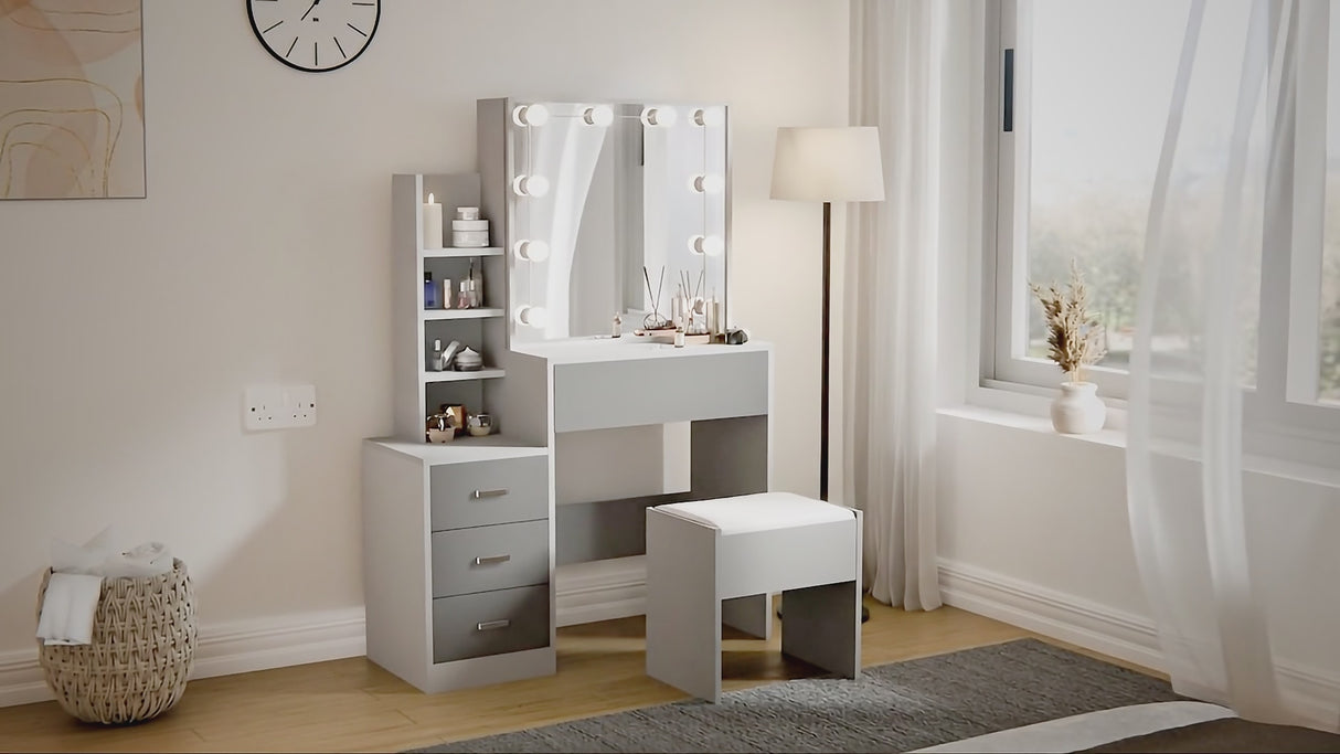 Dressing Table with Mirror and Lights, Drawers - Vanity Makeup Table