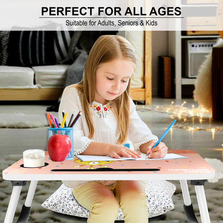 Printed laptop table, perfect for all ages, offering a fun and functional design.