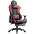 Gaming chair with red and black design on a white background