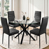 [Black | Set of 4] PU leather dining chairs set around a glass table in a bright dining room