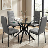 [Grey | Set of 4] PU leather dining chairs set around a glass table in a bright dining room